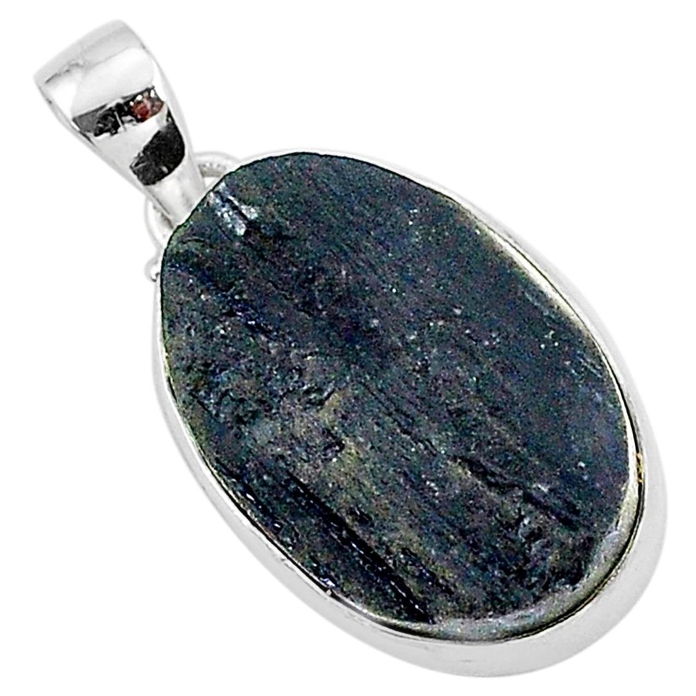 Protector stone black tourmaline raw 925 sterling silver pendant r96756