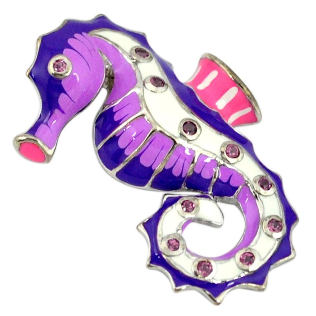 Purple amethyst quartz enamel 925 sterling silver seahorse pendant c16883