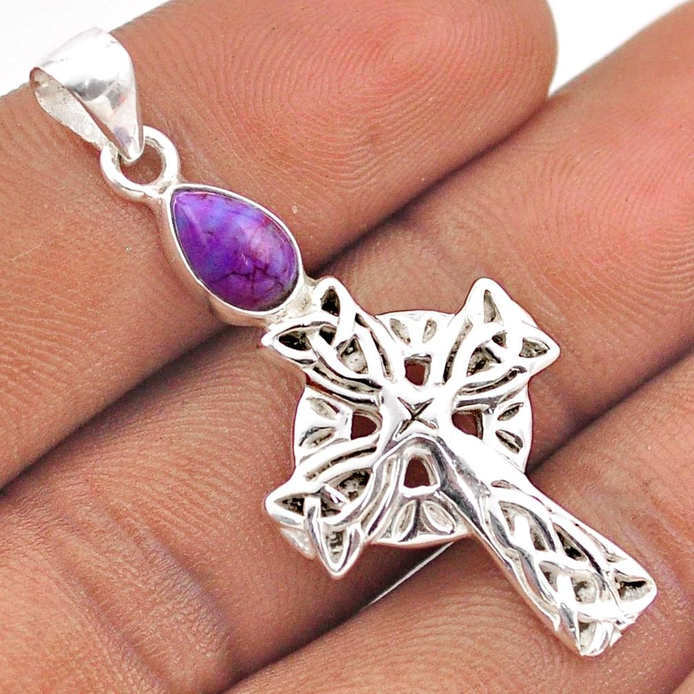 1.96cts purple copper turquoise 925 sterling silver celtic cross pendant t88868