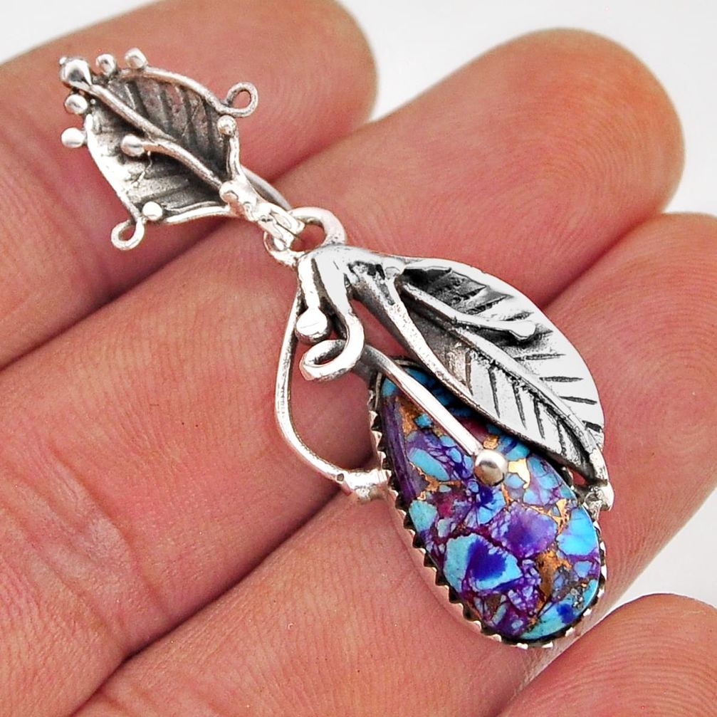 7.55cts purple copper turquoise 925 sterling silver deltoid leaf pendant n2440