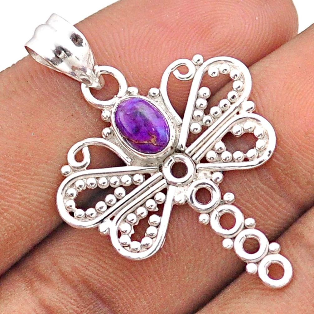 1.36cts purple copper turquoise 925 sterling silver dragonfly pendant t84879