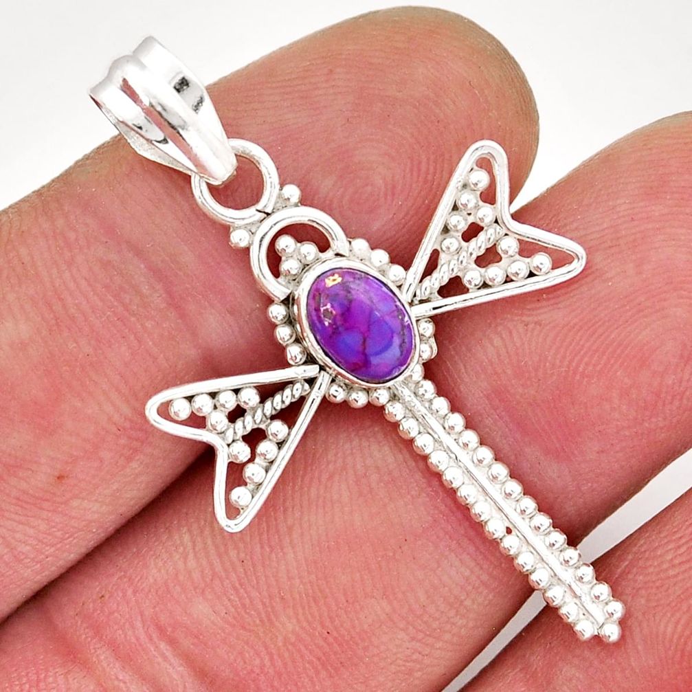 1.44cts purple copper turquoise 925 sterling silver dragonfly pendant y30081