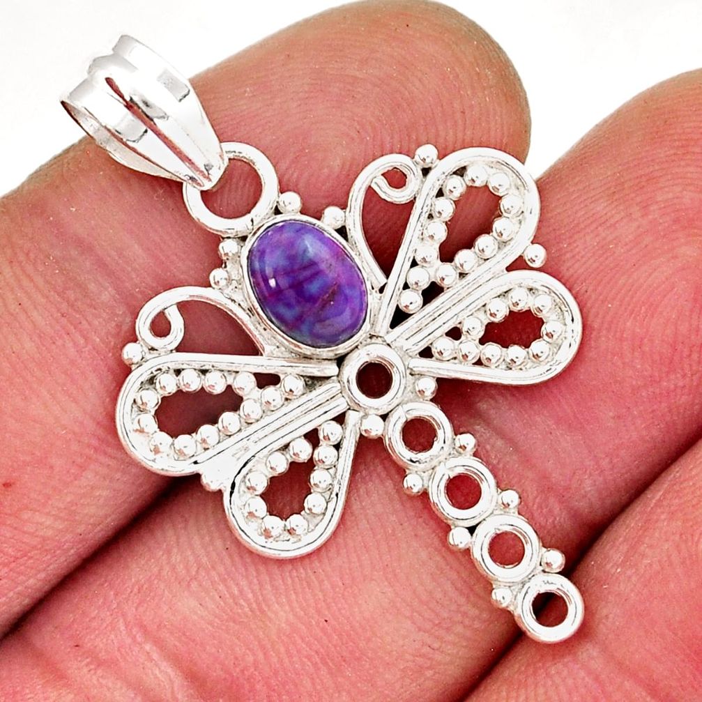 1.96cts purple copper turquoise 925 sterling silver dragonfly pendant y30162