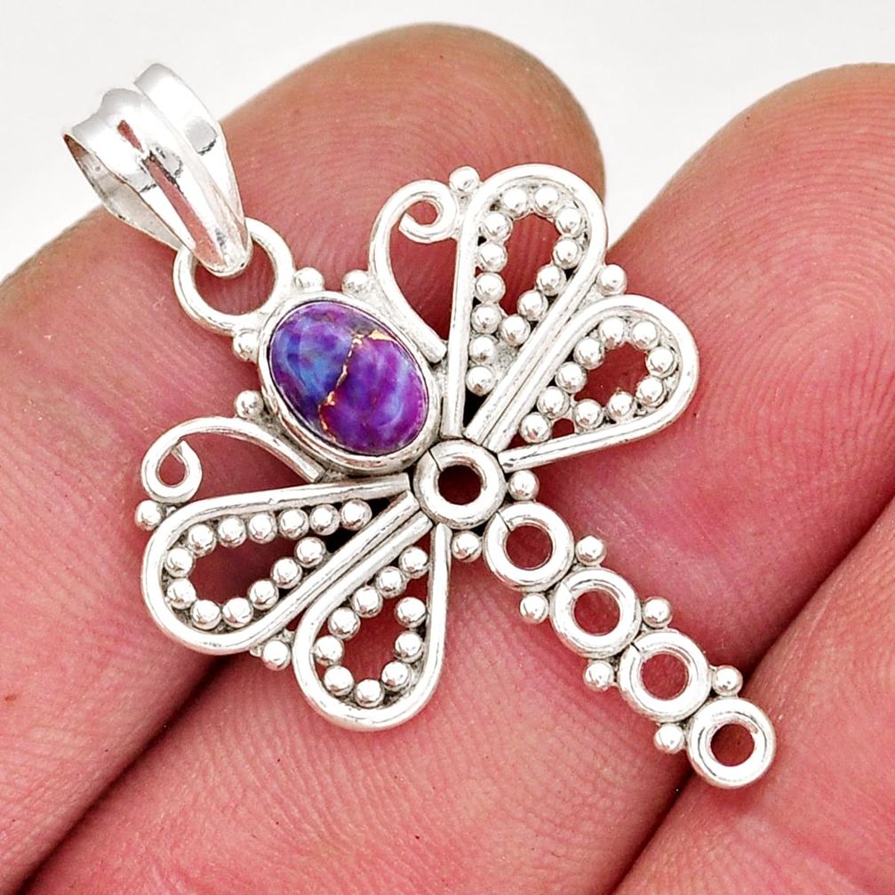1.96cts purple copper turquoise 925 sterling silver dragonfly pendant y30163