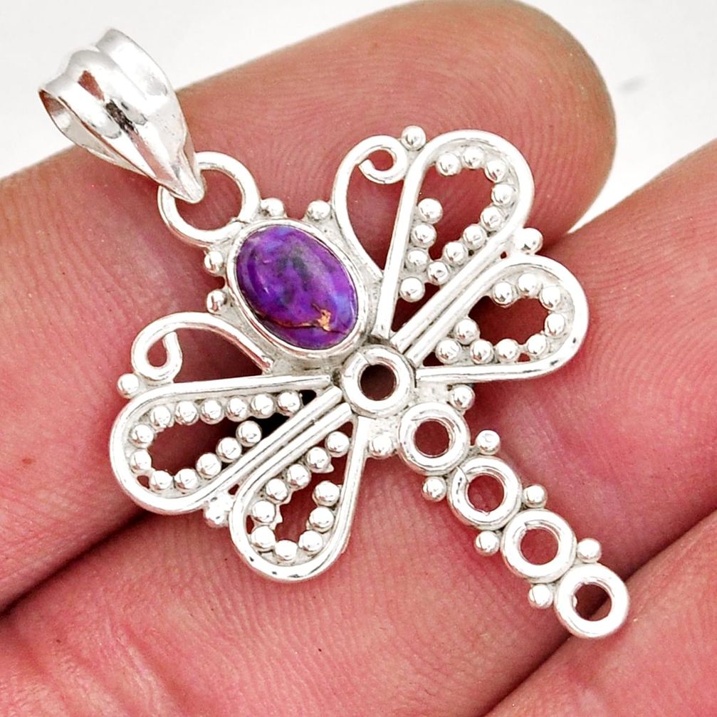 1.84cts purple copper turquoise 925 sterling silver dragonfly pendant y30166