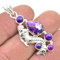 7.70cts purple copper turquoise 925 sterling silver fairy mermaid pendant u51195