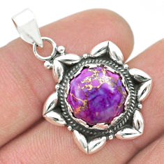 6.01cts purple copper turquoise 925 sterling silver flower pendant u51344