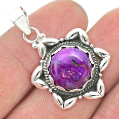 6.10cts purple copper turquoise 925 sterling silver flower pendant u51347