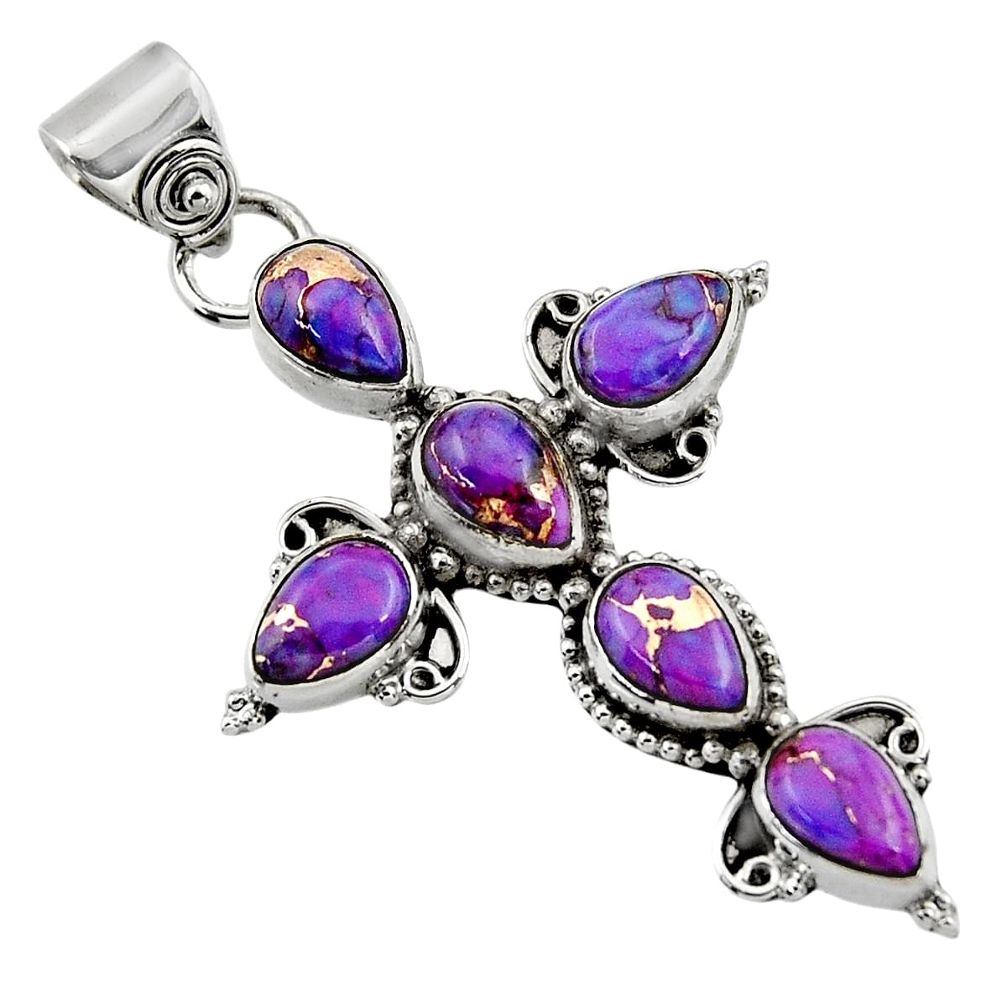 9.55cts purple copper turquoise 925 sterling silver holy cross pendant r47955
