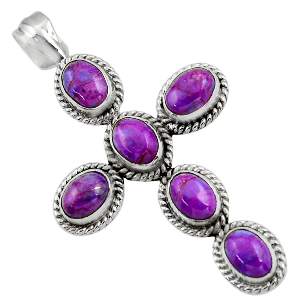 9.13cts purple copper turquoise 925 sterling silver holy cross pendant r48010