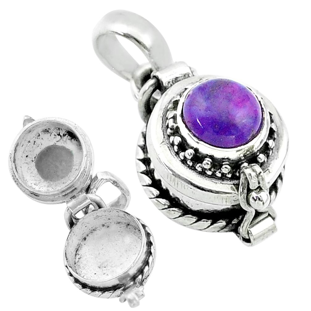 2.35cts purple copper turquoise 925 sterling silver poison box pendant t52601