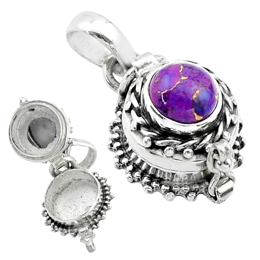 2.10cts purple copper turquoise 925 sterling silver poison box pendant t52607