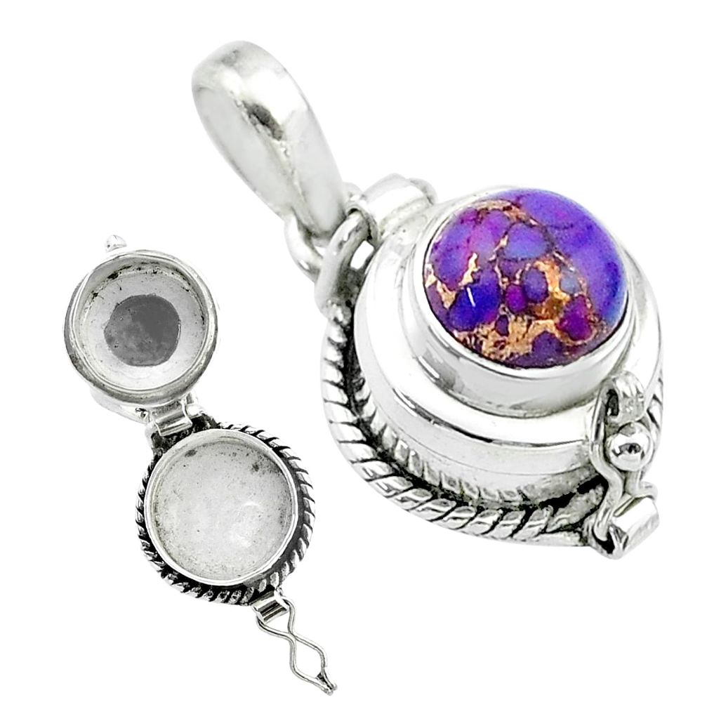 2.01cts purple copper turquoise 925 sterling silver poison box pendant t52614