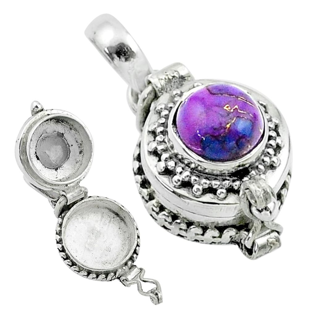 2.23cts purple copper turquoise 925 sterling silver poison box pendant t52620