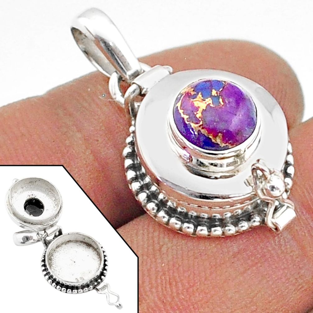 3.05cts purple copper turquoise 925 sterling silver poison box pendant t73726