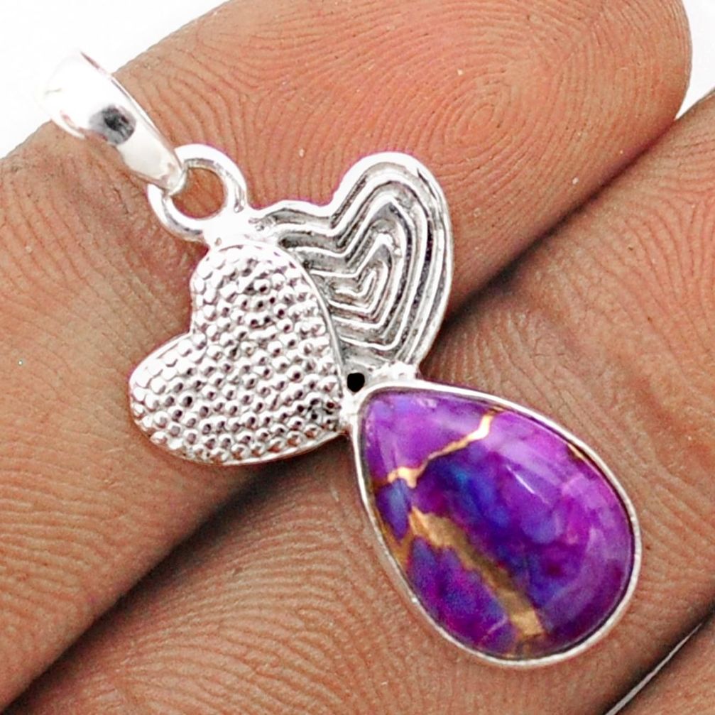 4.91cts purple copper turquoise 925 sterling silver seahorse pendant t82779