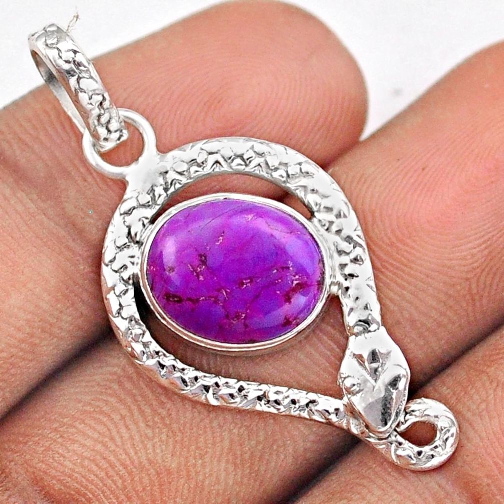 4.88cts purple copper turquoise 925 sterling silver snake pendant jewelry u5868