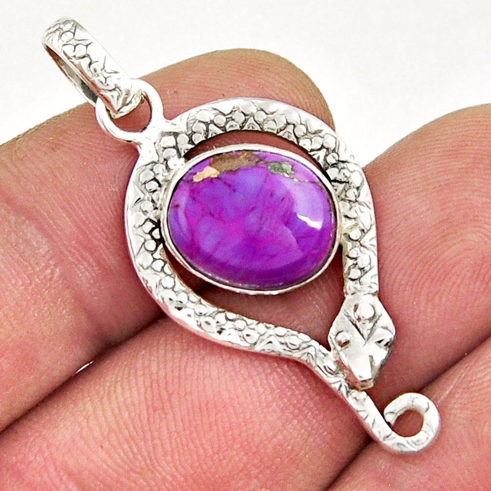 5.23cts purple copper turquoise 925 sterling silver snake pendant jewelry y26165