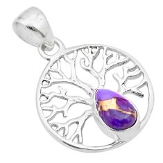 1.44cts purple copper turquoise 925 sterling silver tree of life pendant u46327