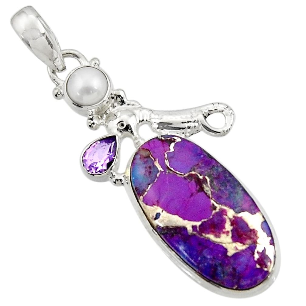 copper turquoise amethyst 925 silver seahorse pendant d44951