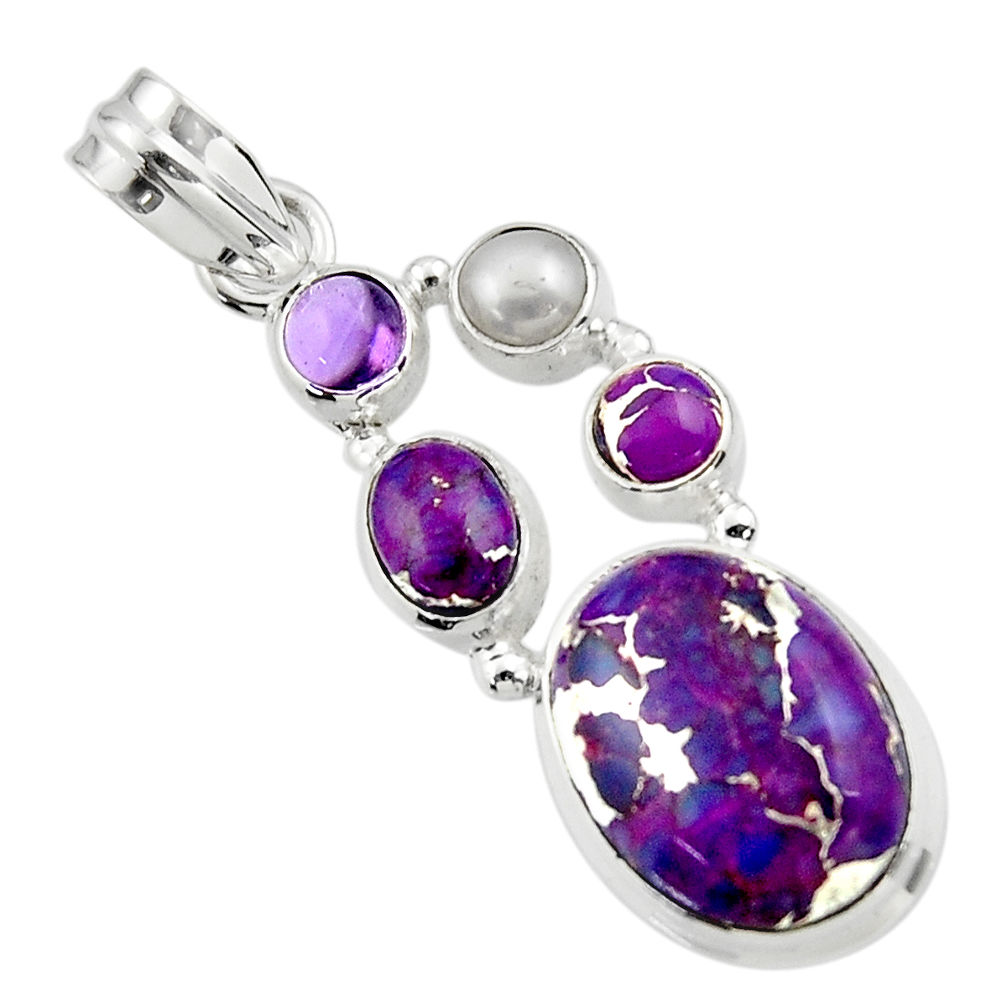 15.02cts purple copper turquoise amethyst 925 sterling silver pendant r44670