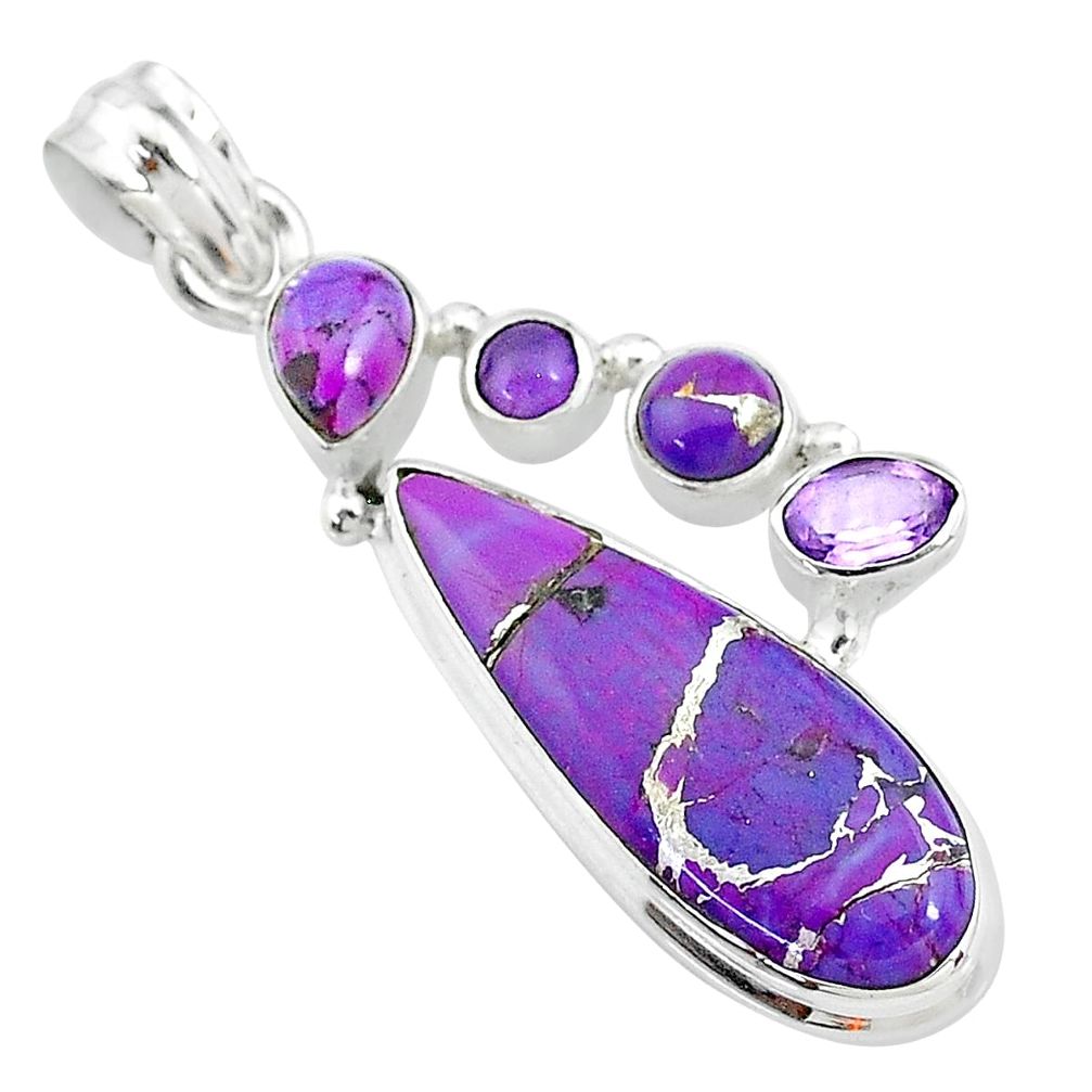14.72cts purple copper turquoise amethyst 925 sterling silver pendant t10641