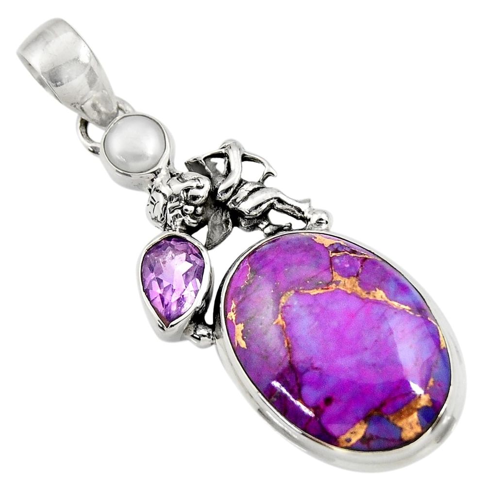 16.06cts purple copper turquoise amethyst pearl 925 silver angel pendant d41748