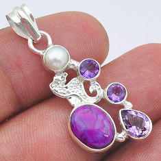 5.74cts purple copper turquoise amethyst pearl silver seahorse pendant u61474