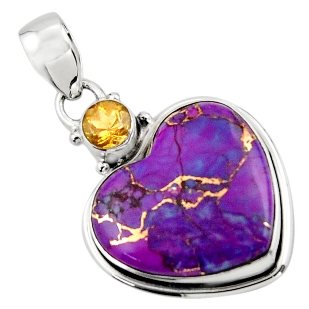 12.72cts purple copper turquoise citrine heart sterling silver pendant r43908