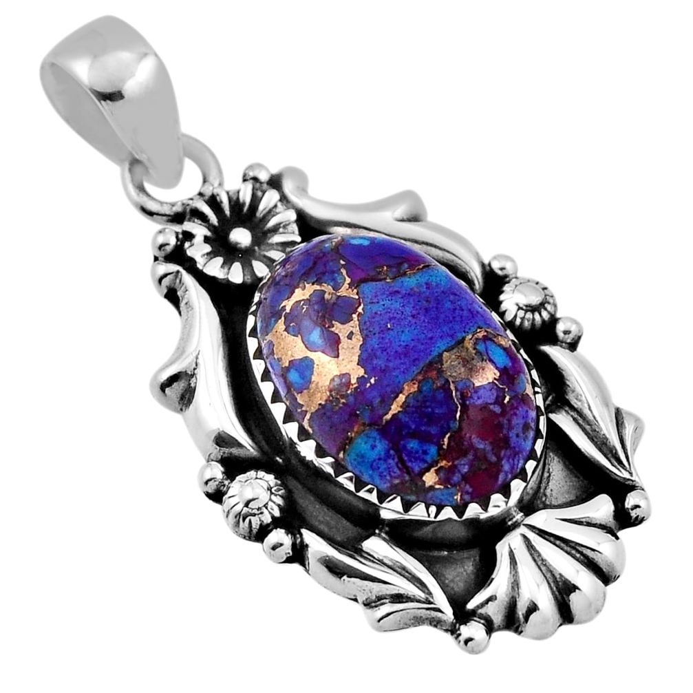 7.72cts purple copper turquoise oval 925 sterling silver flower pendant n33134