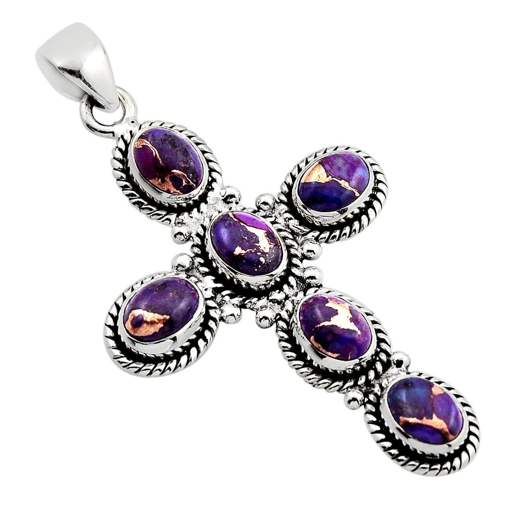 8.88cts purple copper turquoise oval sterling silver holy cross pendant n10360