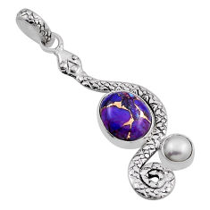 5.36cts purple copper turquoise pearl 925 sterling silver snake pendant n25752