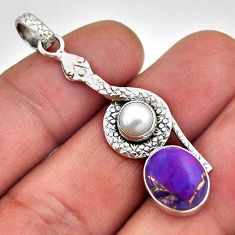 5.12cts purple copper turquoise pearl 925 sterling silver snake pendant n33955