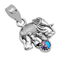 0.77cts purple copper turquoise round sterling silver elephant pendant n40346
