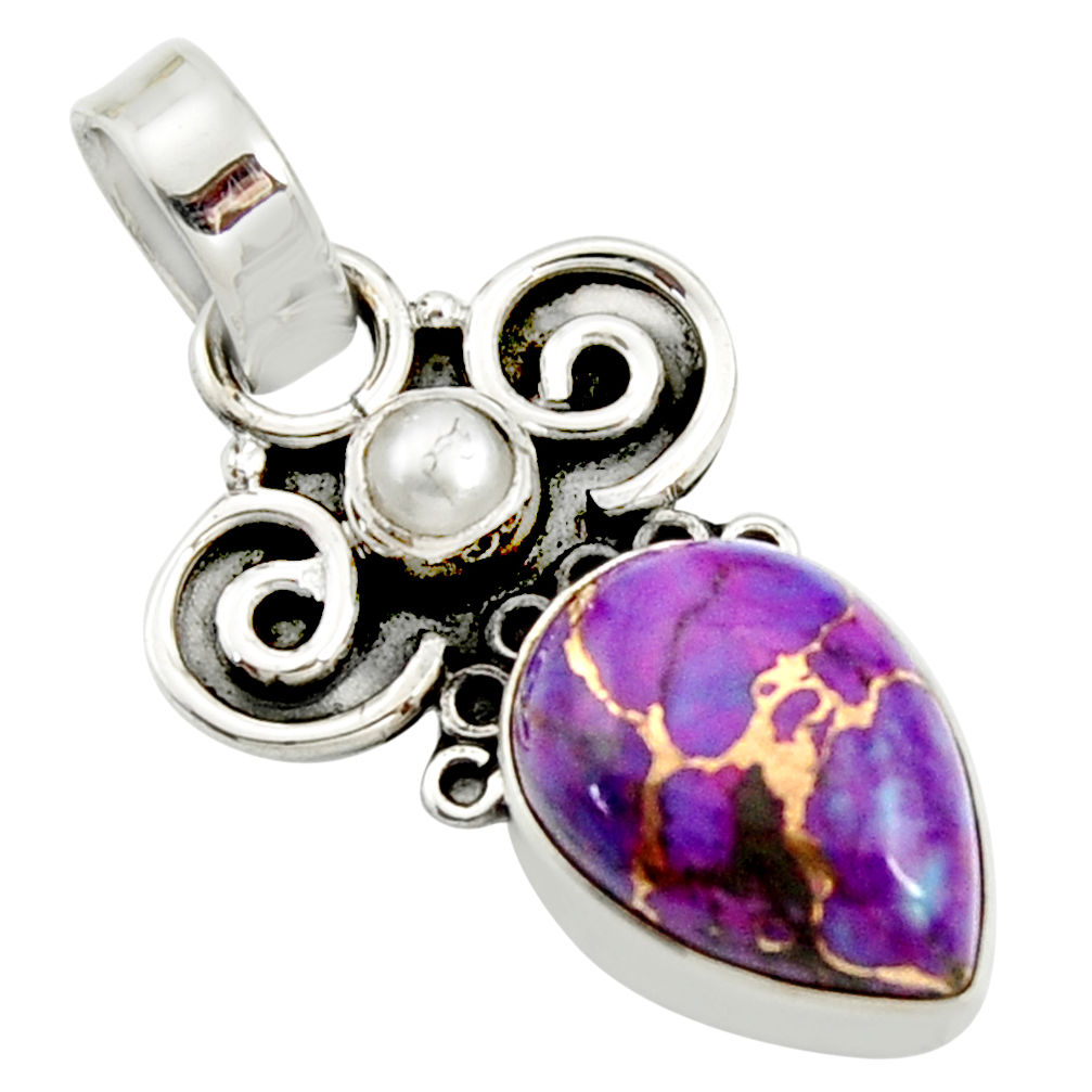 7.50cts purple copper turquoise white pearl 925 sterling silver pendant r24969