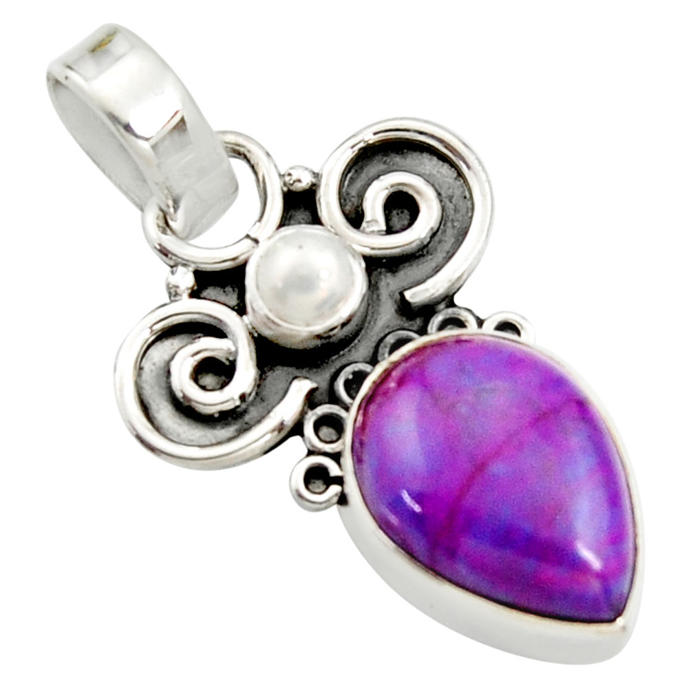 6.43cts purple copper turquoise white pearl 925 sterling silver pendant r24970