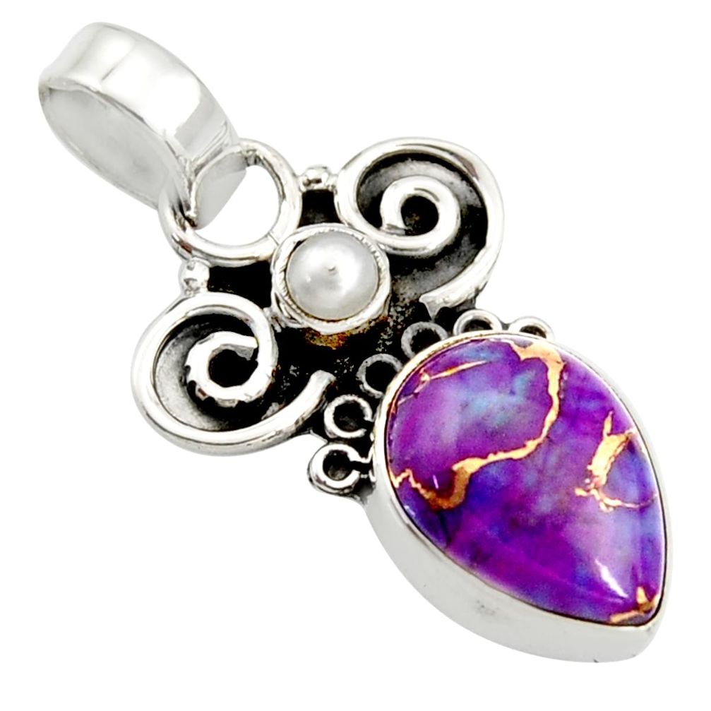 6.80cts purple copper turquoise white pearl 925 sterling silver pendant r24972