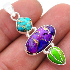 11.18cts purple green copper turquoise 925 sterling silver pendant u65602