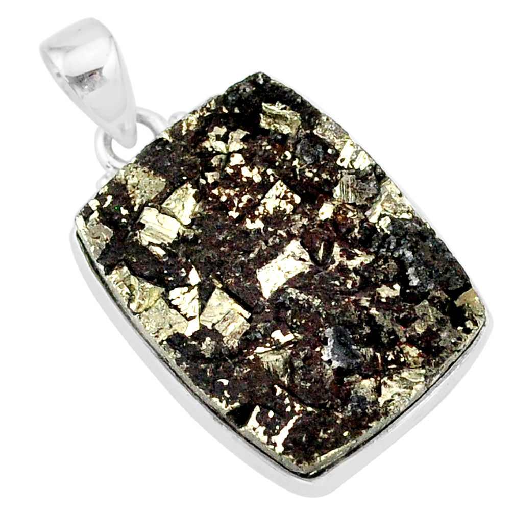 25.00cts pyrite on basalt matrix 925 sterling silver handmade pendant r85645