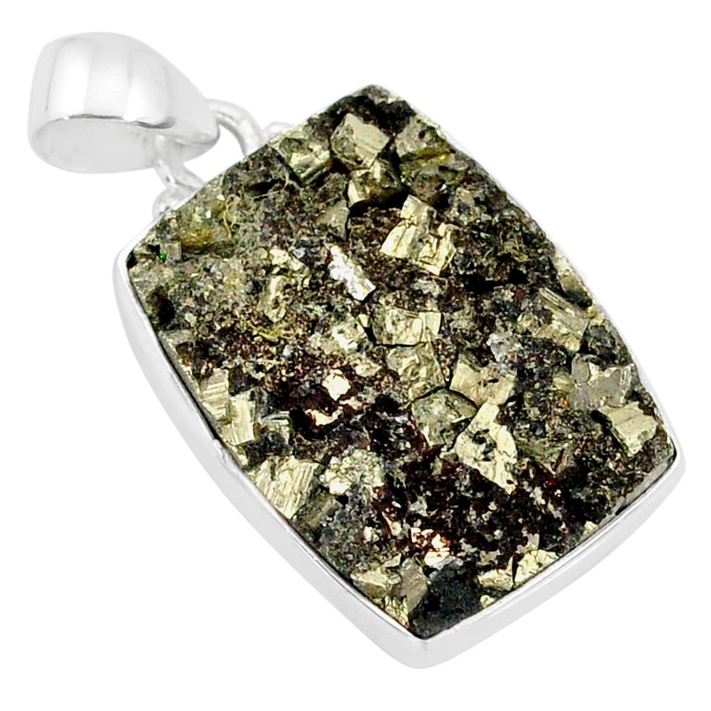 18.15cts pyrite on basalt matrix 925 sterling silver handmade pendant r85652