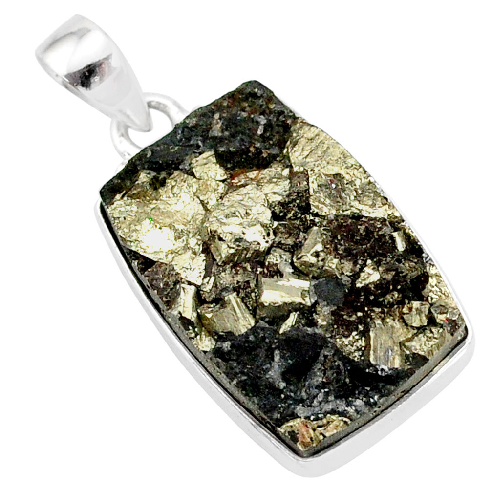25.57cts pyrite on basalt matrix 925 sterling silver handmade pendant r85655
