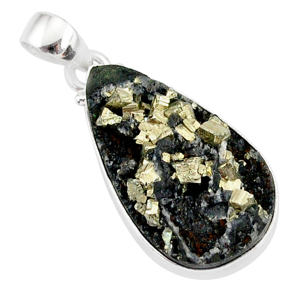 14.64cts pyrite on basalt matrix 925 sterling silver handmade pendant r85656