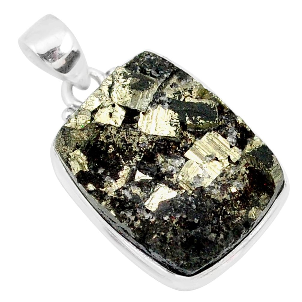24.38cts pyrite on basalt matrix 925 sterling silver handmade pendant r85667