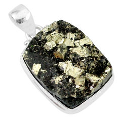 Clearance Sale- 24.38cts pyrite on basalt matrix 925 sterling silver handmade pendant r85668