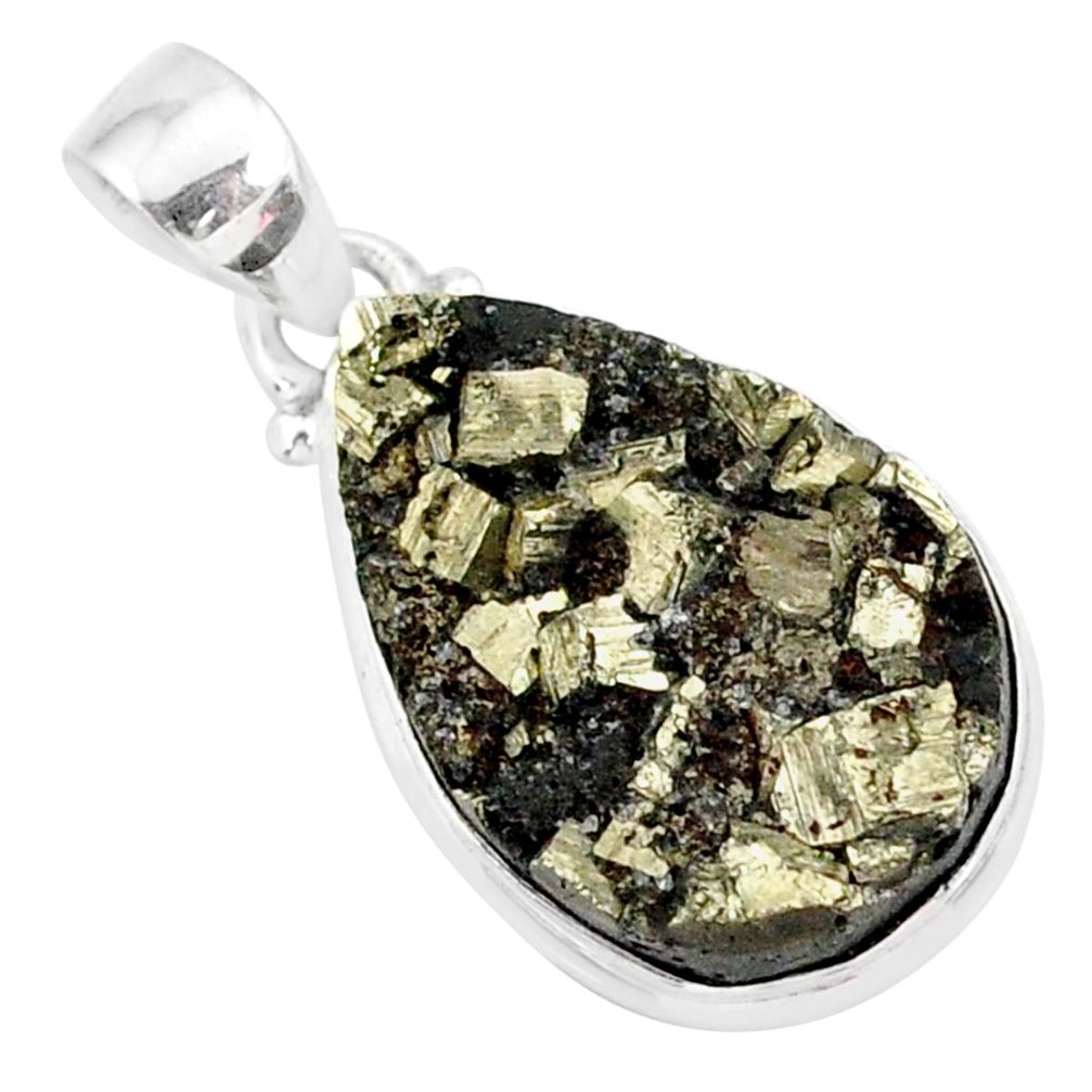 13.62cts pyrite on basalt matrix 925 sterling silver handmade pendant r85669