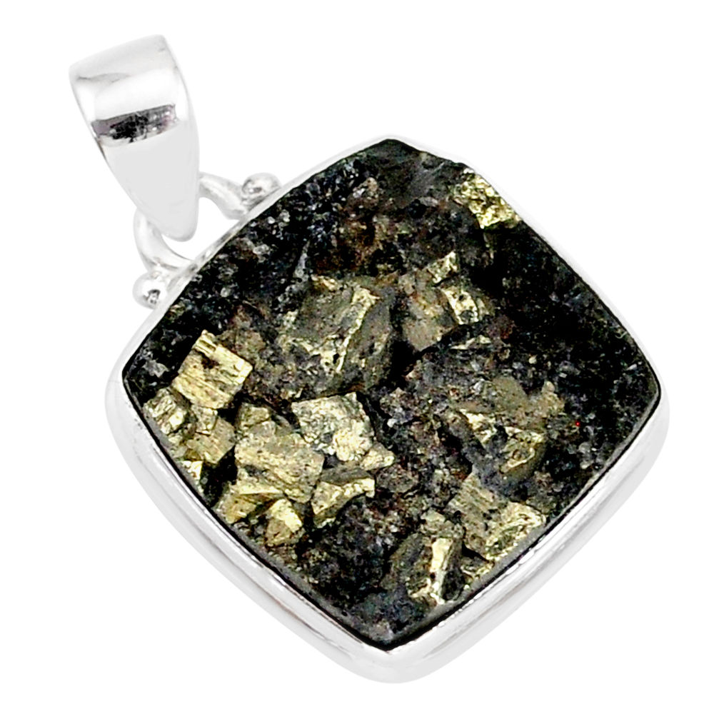 15.65cts pyrite on basalt matrix 925 sterling silver handmade pendant r85686
