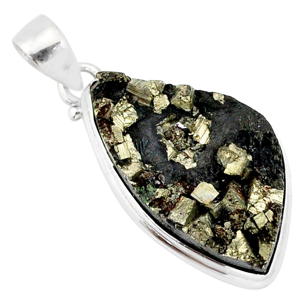 19.07cts pyrite on basalt matrix 925 sterling silver handmade pendant r85692