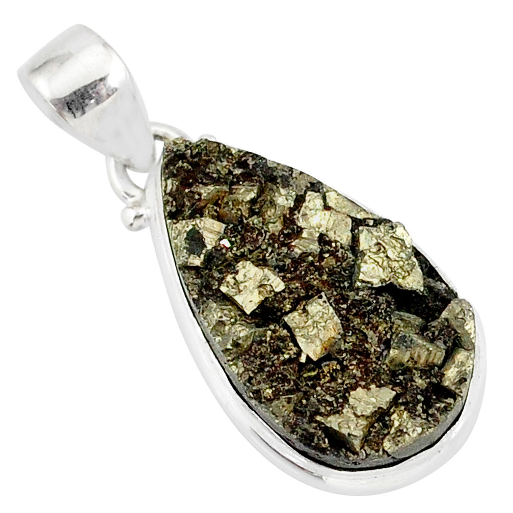 13.53cts pyrite on basalt matrix 925 sterling silver handmade pendant r85700