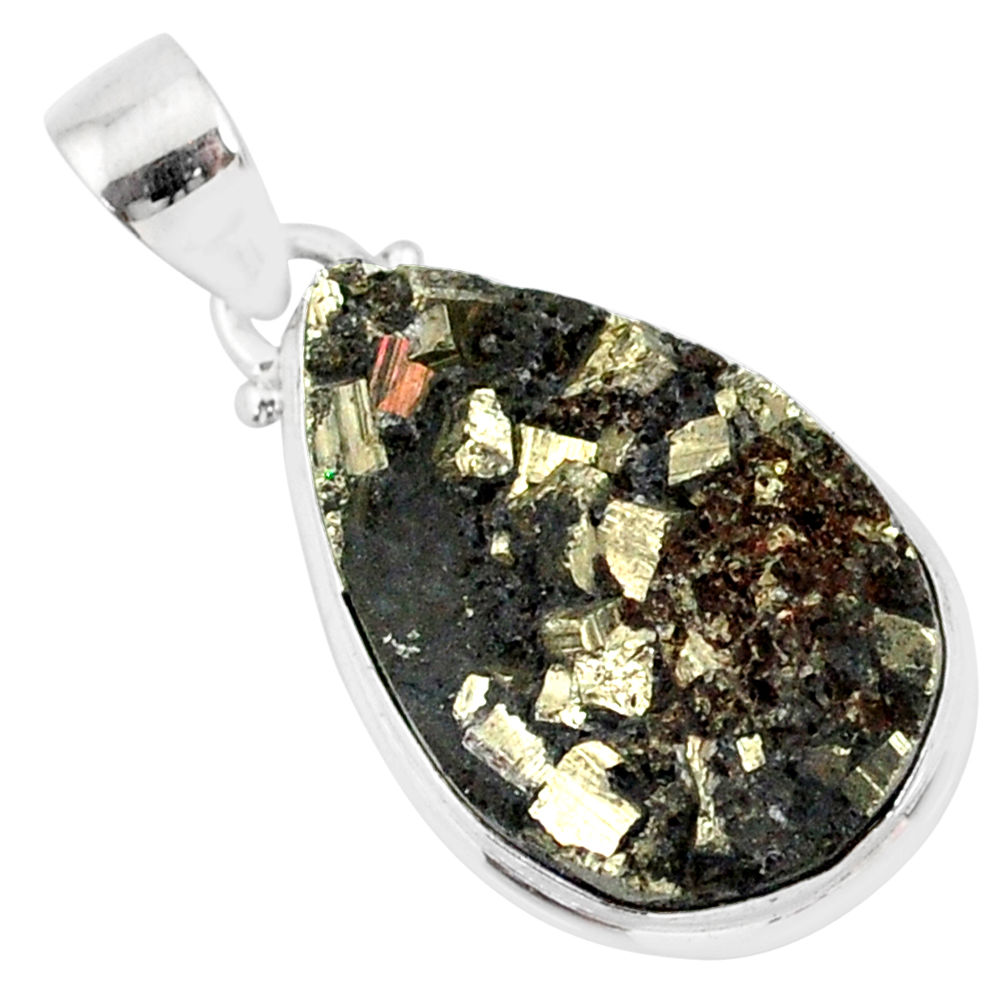 15.05cts pyrite on basalt matrix pear 925 silver handmade pendant r85666