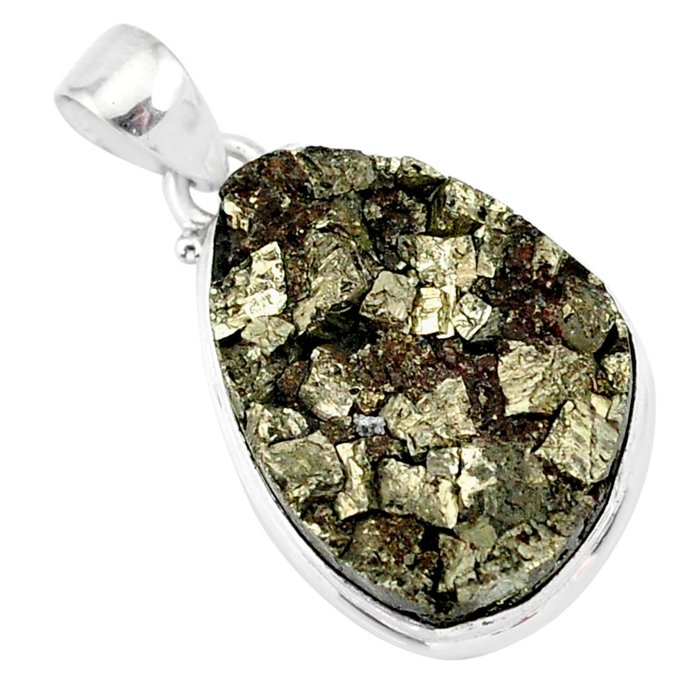 20.65cts pyrite on basalt matrix pear 925 silver handmade pendant r85673